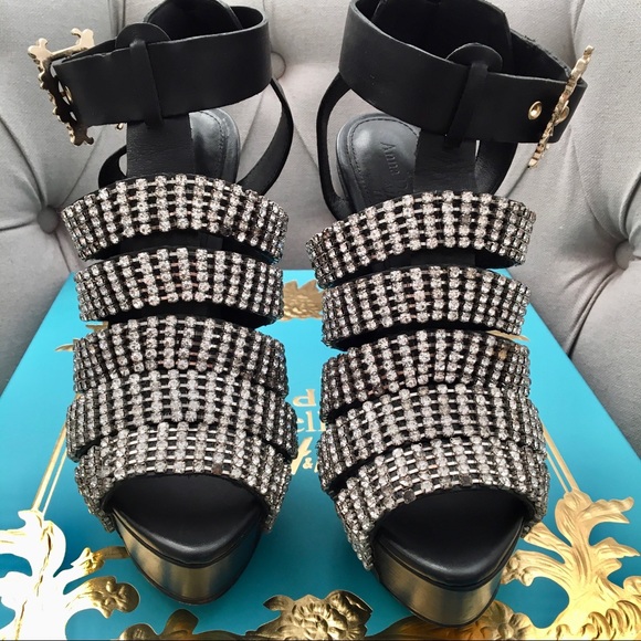 🩶 Anna Dello Russo H&M Black Crystal Heels Platform - Picture 4 of 11
